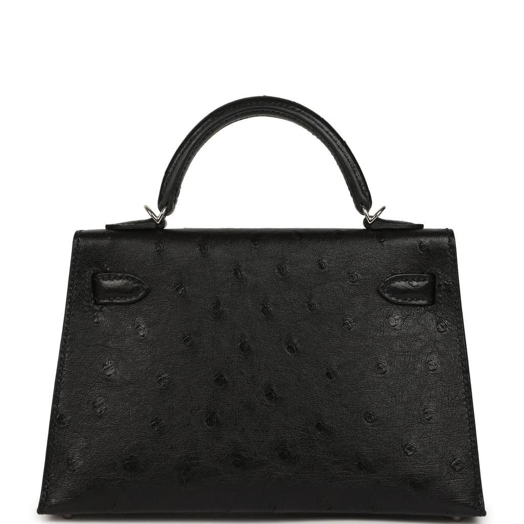 Vorbestellung: Hermès Kelly 20 Schwarzer Strauß Palladium Hardware