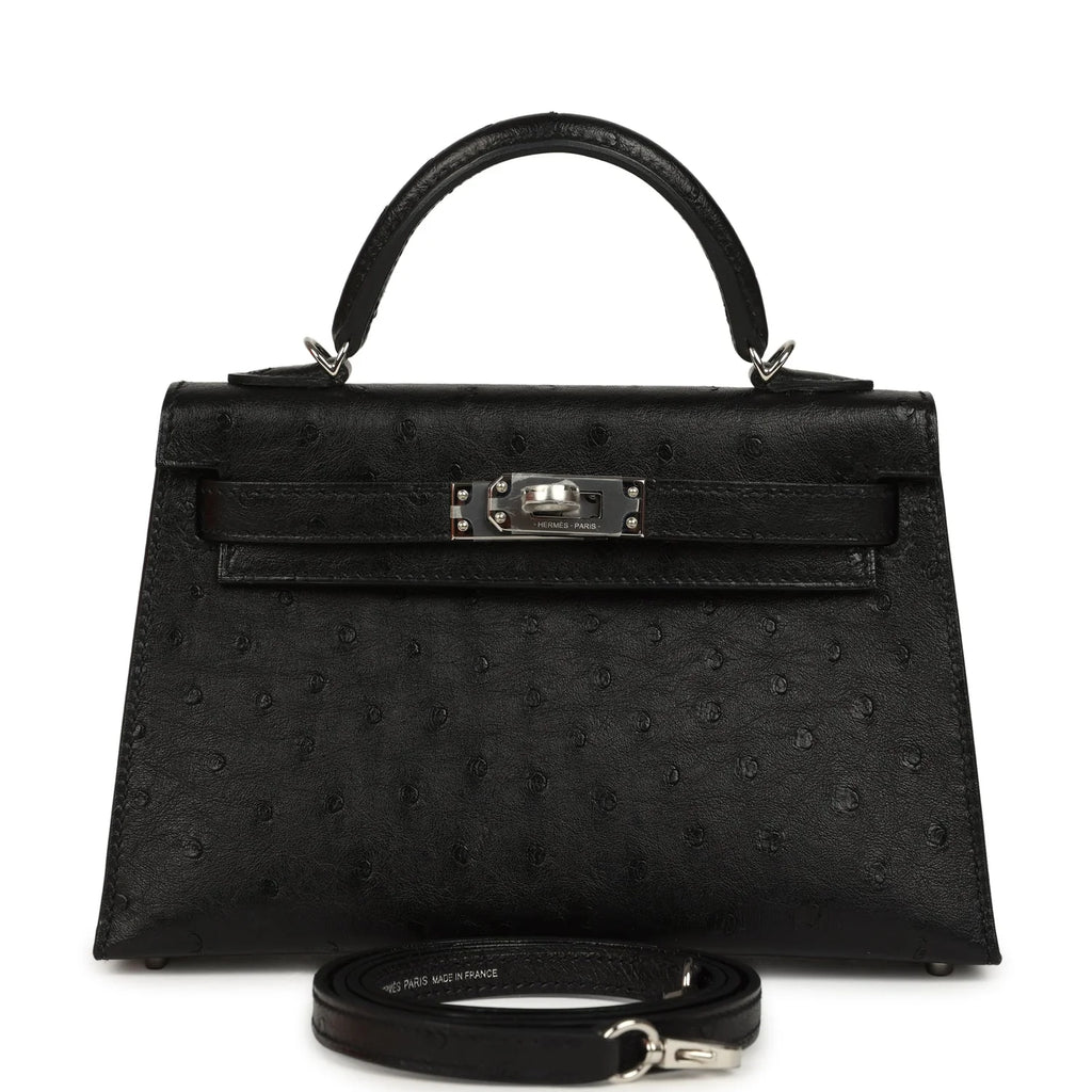 Vorbestellung: Hermès Kelly 20 Schwarzer Strauß Palladium Hardware
