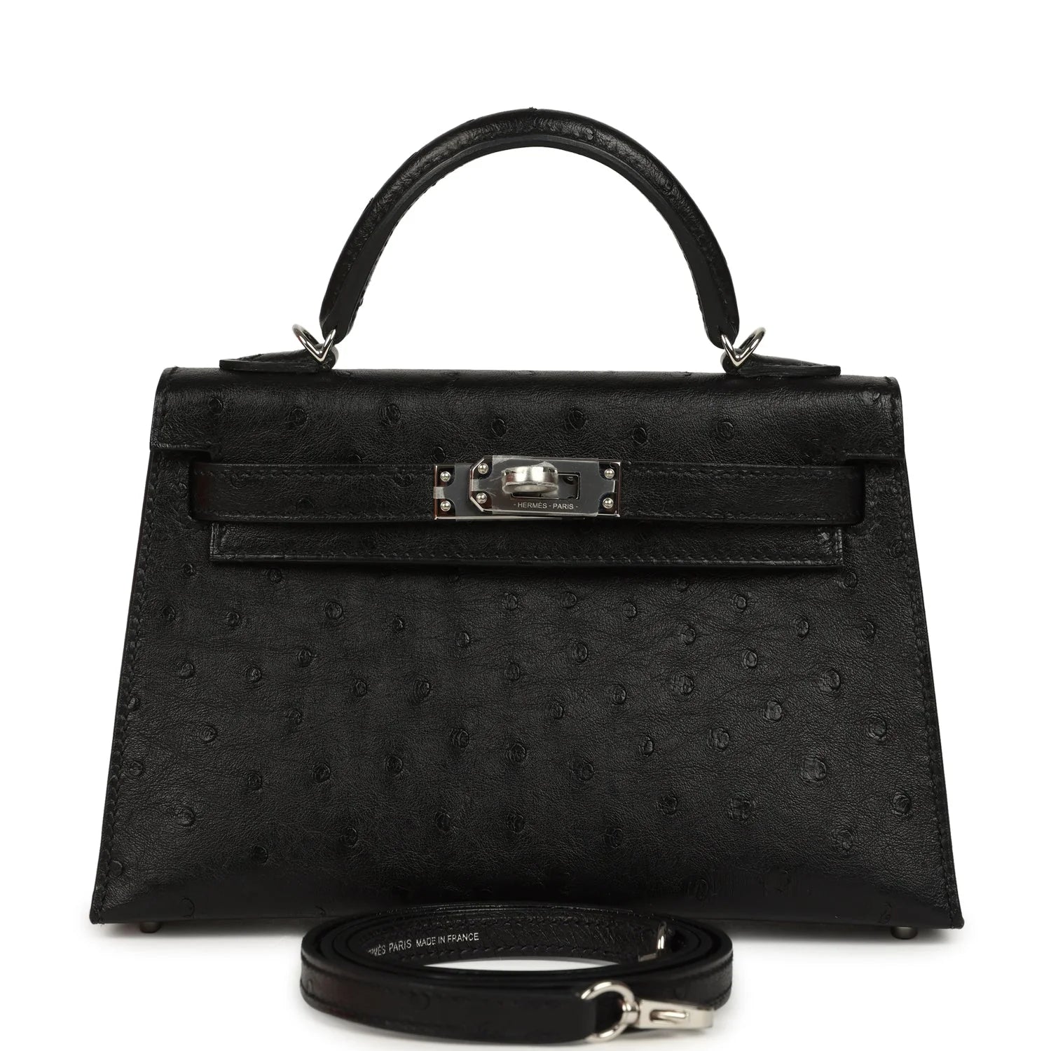 Vorbestellung: Hermès Kelly 20 Schwarzer Strauß Palladium Hardware